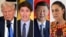 Presidente dos EUA, Donald Trump, Primeiro-ministro do Canadá, Justin Trudeau, Presidente da China Xi Jinping, Presidente do México, Claudia Sheinbaum. 