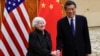 Menteri Keuangan AS Janet Yellen berjabat tangan dengan Wakil Perdana Menteri China He Lifeng sebelum pertemuan mereka di Guangdong Zhudao Guest House, di Guangzhou, Provinsi Guangdong, China, 5 April 2024. (Foto: REUTERS/Tingshu Wang)