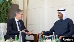 美国国务卿布林肯同阿联酋总统谢赫•穆罕默德•本•扎耶德•阿勒纳哈扬会晤。（2024年1月8日）