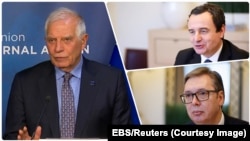 ARHIVA - Kombinacija fotografija visokog predstavnika EU za spoljnu politiku i bezbednost Žozepa Borelja, premijera Kosova Aljbina Kurtija i predsednika Srbije Aleksandra Vučića, u Briselu, 27. februara 2023.