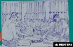 A smuggled sketch shows people inside of Myanmar's Insein prison in this undated picture obtained by REUTERS