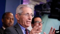 Dr. Anthony Fauci, director of the National Institute of Allergy and Infectious Diseases, speaks during a briefing on coronavirus in the Brady press briefing room at the White House, Saturday, March 14, 2020, in Washington. 