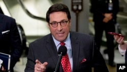 Personal attorney to President Donald Trump, Jay Sekulow, speaks to reporters during the impeachment trial of Trump on charges of abuse of power and obstruction of Congress, Jan. 23, 2020, on Capitol Hill in Washington.