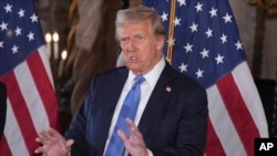 FILE - President-elect Donald Trump speaks during a news conference at Mar-a-Lago in Palm Beach, Florida, Dec. 16, 2024. 