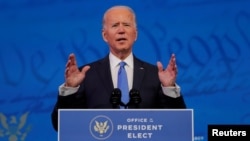 U.S. President-elect Joe Biden delivers a televised address to the nation, after the U.S. Electoral College formally confirmed his victory over President Donald Trump in the 2020 U.S. presidential election, from Biden's transition headquarters in Wilmingt