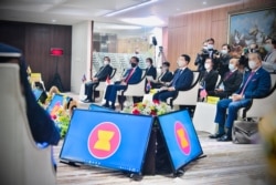 Leaders of the Association of Southeast Asian Nations (ASEAN) meet in Jakarta, Indonesia, April 24, 2021, in the first coordinated international effort to ease the crisis in Myanmar. (Courtesy President Secretariat)