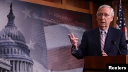 U.S. Senate Majority Leader Mitch McConnell addresses a news conference after the Senate voted to confirm the Supreme Court nomination of Judge Brett Kavanaugh at the U.S. Capitol in Washington, Oct. 6, 2018.