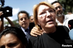 Venezuela's chief prosecutor Luisa Ortega Diaz is seen in front of the public prosecutor's office in Caracas, Venezuela, Aug. 5, 2017.