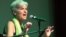 Jill Stein, the Green Party's presidential nominee, speaks to supporters at a post-convention party. (G. Flakus/VOA)