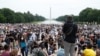 Demonstrators protest Saturday, June 6, 2020, at the Lincoln Memorial in Washington, over the death of George Floyd, a black man who was in police custody in Minneapolis. Floyd died after being restrained by Minneapolis police officers. 