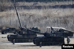 지난 2016년 한국 포천에서 실시된 연합훈련에 동원된 미군 M109A6 팔라딘 자주포 (자료 사진)