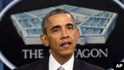 Predsednik Barak Obama na konferenciji za novinare u Pentagonu posle sastanka Saveta za nacionalnu bezbednost o borbi protiv grupe Islamska država, 14. decembra 2015.