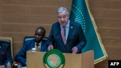 Le Secrétaire général des Nations Unies, Antonio Guterres, s'exprime lors du 38ème Sommet de l'Union africaine, à Addis-Abeba, le 15 février 2025. AFP / Amanuel Sileshi