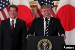 U.S. President Donald Trump attends a Japanese business leaders event with U.S. Ambassador to Japan William Hagerty in Tokyo, May 25, 2019.