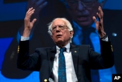 Independent presidential candidate Sen. Bernie Sanders, I-Vt., speaks during the We the People Membership Summit, featuring the 2020 Democratic presidential candidates, at the Warner Theater, in Washington, April 1, 2019.