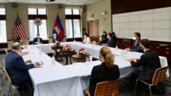 In this picture released by the US Embassy in Phnom Penh, U.S. Deputy Secretary of State Wendy R. Sherman, the second-highest ranking official in the Department of State and Ambassador W. Patrick Murphy met with civil society representatives and journalists to discuss the state of democracy and human rights in Cambodia, during the deputy secretary's visit to Phnom Penh, June 1, 2021. (Facebook/US Embassy Phnom Penh)