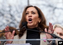 Sen. Kamala Harris, D-Calif., speaks during the Women's March on Washington, Jan. 21, 2017.