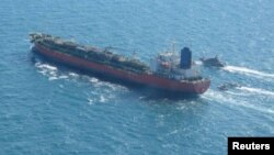 伊朗當局在霍爾木茲海峽扣押的一艘懸掛南韓國旗的油輪。 （2021年1月4日）