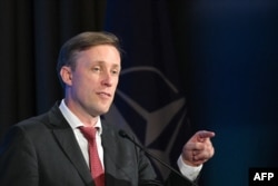 제이크 설리번 백악관 국가안보보좌관은 9일 미국 상공회의소가 나토 정상회의를 계기로 주최한 포럼에서 기조연설을 하고 있다.