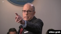 2019年12月16日，白宫首席经济顾问库德洛在白宫举行的记者会上回答问题。(美联社视频截图)