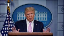 President Donald Trump speaks during a coronavirus task force briefing at the White House, Friday, April 10, 2020, in Washington.