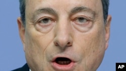 FILE - The President of the European Central Bank Mario Draghi speaks during a news conference in Frankfurt, Germany, Jan. 21, 2016. Draghi will speak at a conference on banking regulation in Frankfurt.