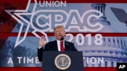 President Donald Trump delivers remarks to the Conservative Political Action Conference, Feb. 23, 2018, in Oxon Hill, Md.