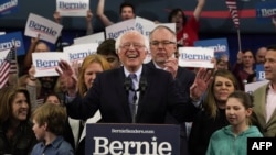 Vermont Senator Bernie Sanders speaks at a Primary Night event at in Manchester, New Hampshire on February 11, 2020. (Photo by TIMOTHY A. CLARY / AFP)