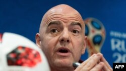 Gianni Infantino lors d’une conférence de presse à Moscou, Russie, le 13 juillet 2018.