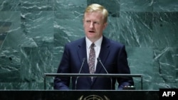 الیور داودن، معاون نخست‌وزیر بریتانیا، در نشست مجمع عمومی سازمان ملل در شهر نیویورک، آمریکا - ۲۲ سپتامبر ۲۰۲۳ (۳۱ شهریور ۱۴۰۲)