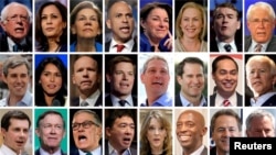 Twenty four 2020 Democratic presidential candidates are seen in a combination from file photos. 